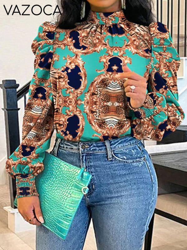 Printed Mock-Neck Top