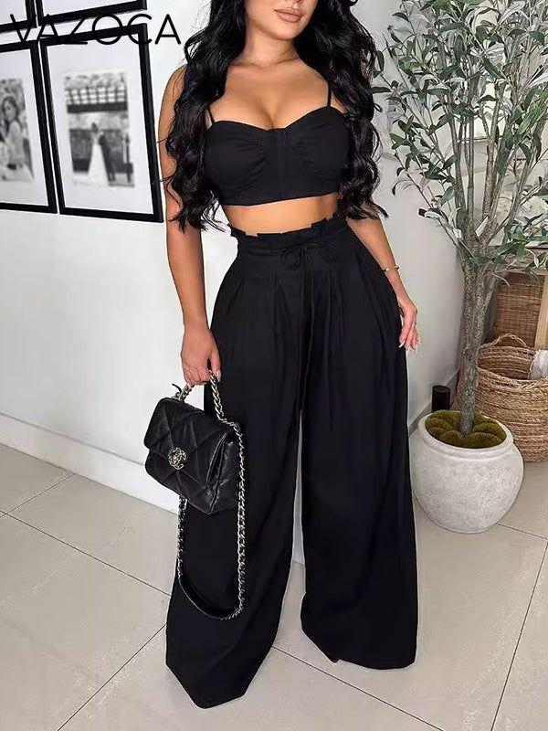 Morchique Solid Cami Top & Wide-Leg Pants Set
