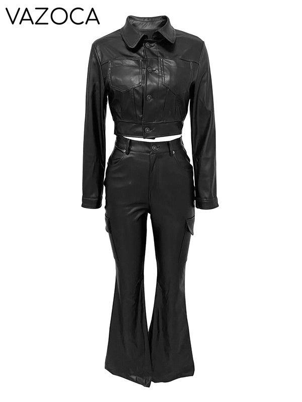 Morchique Faux Leather Shirt & Pants Set