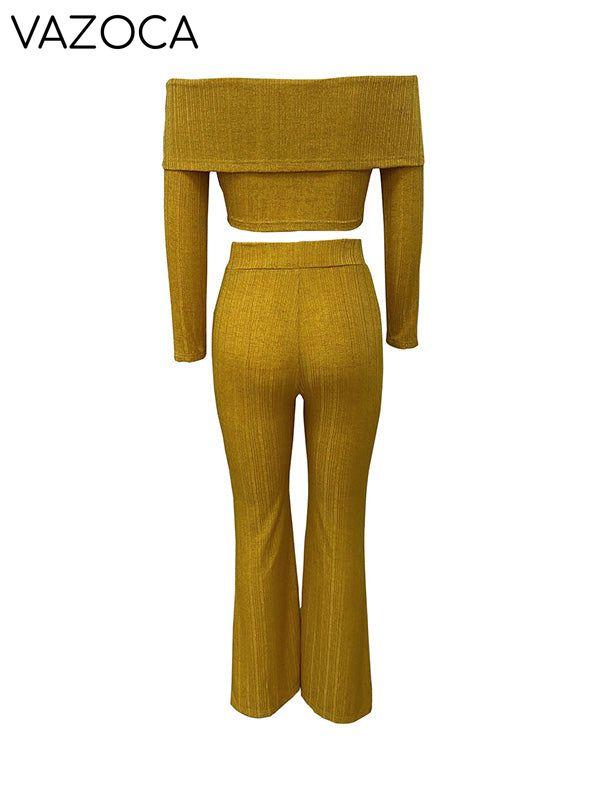 Off-Shoulder Button Top & Pants Set