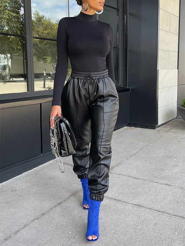Gorgeousladie Faux-Leather Jogger Pants