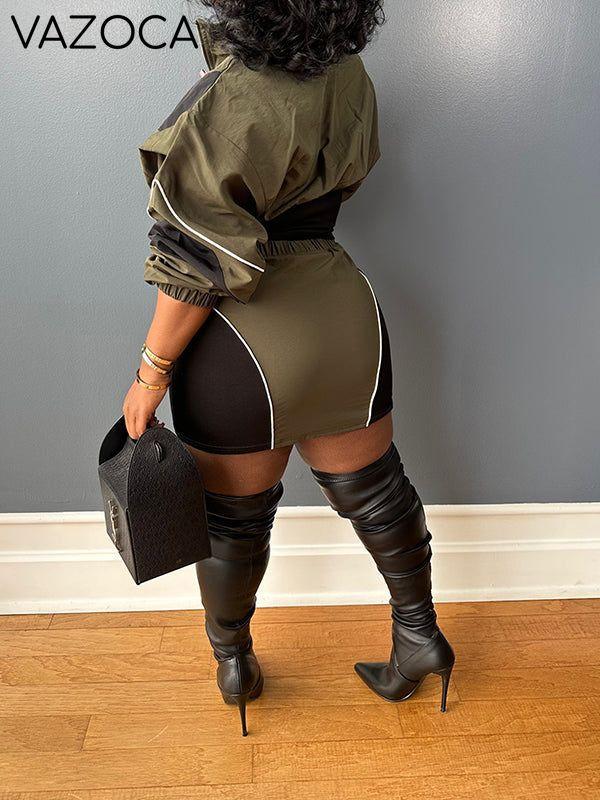 Colorblock Jacket & Skirt Set