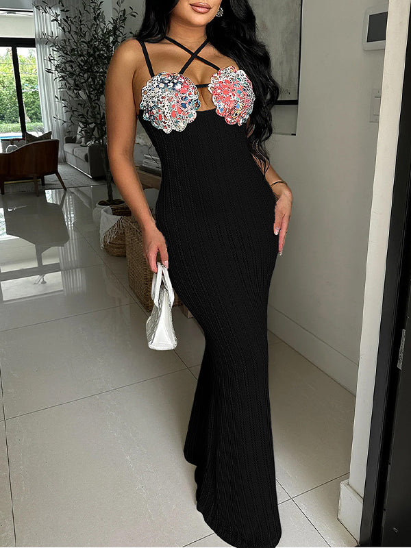 Printed Combo Cami Dress Black