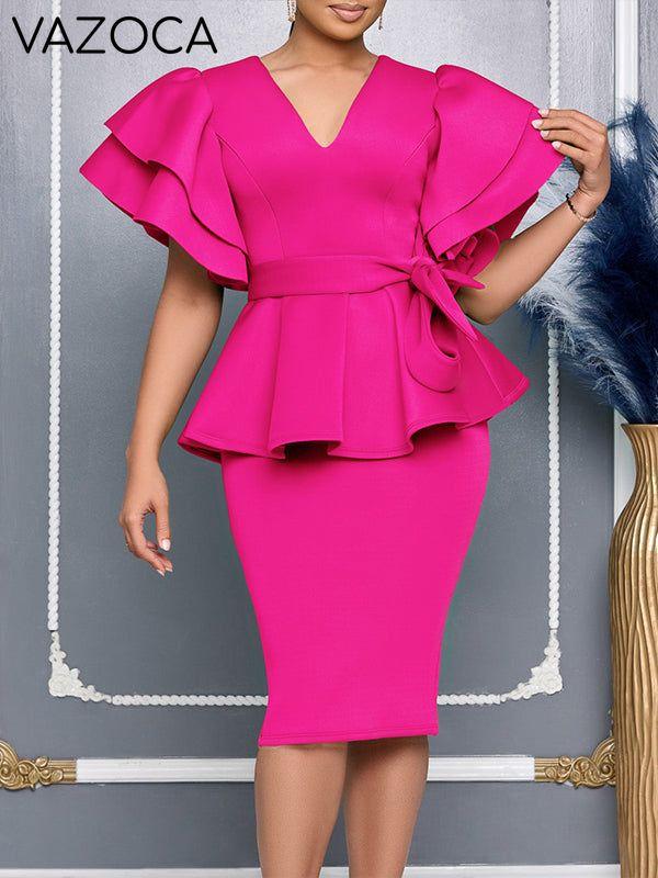 Solid Ruffle Tied Dress