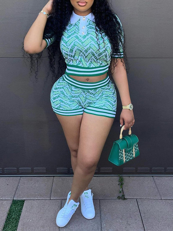 Printed Polo Tee & Shorts Set