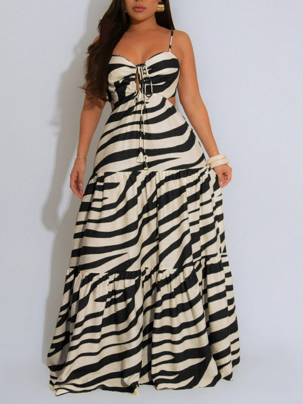 Printed Cami Ruffle Dress Black
