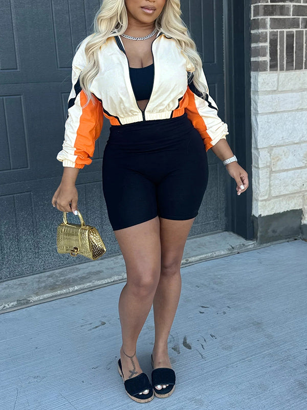 Colorblock Jacket & Biker Shorts Set
