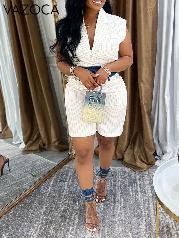 Morchique Denim Combo Stripe Vest & Shorts Set