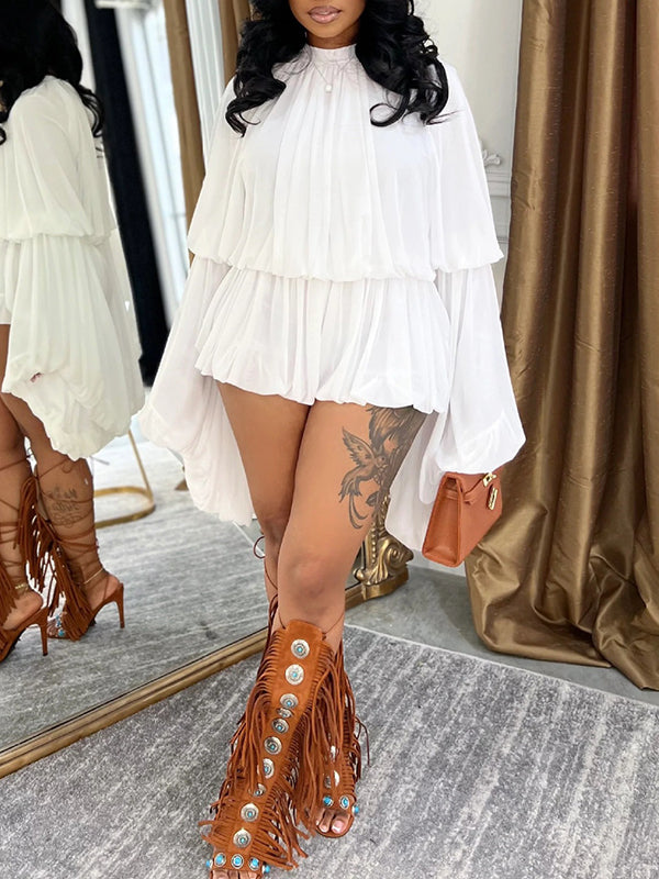 Morchique Bell-Sleeve Ruched Romper