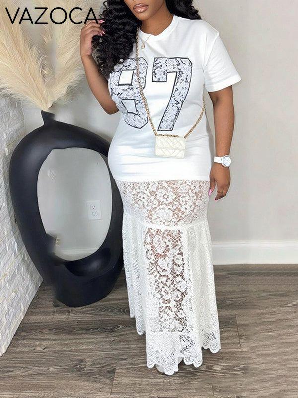 Morchique Lace Combo Printed Dress