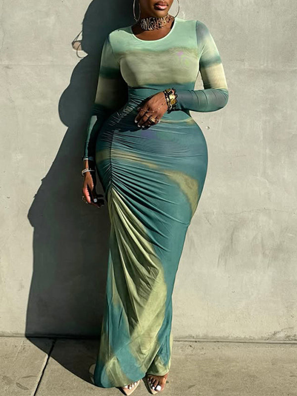 Printed Ruched Maxi Dress