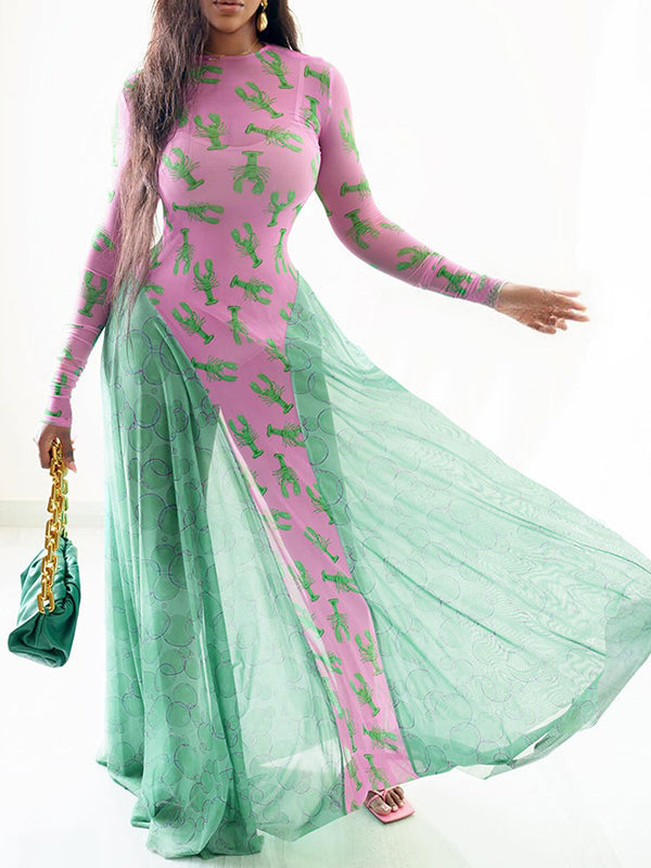 Two-Tone Combo Sheer Dress