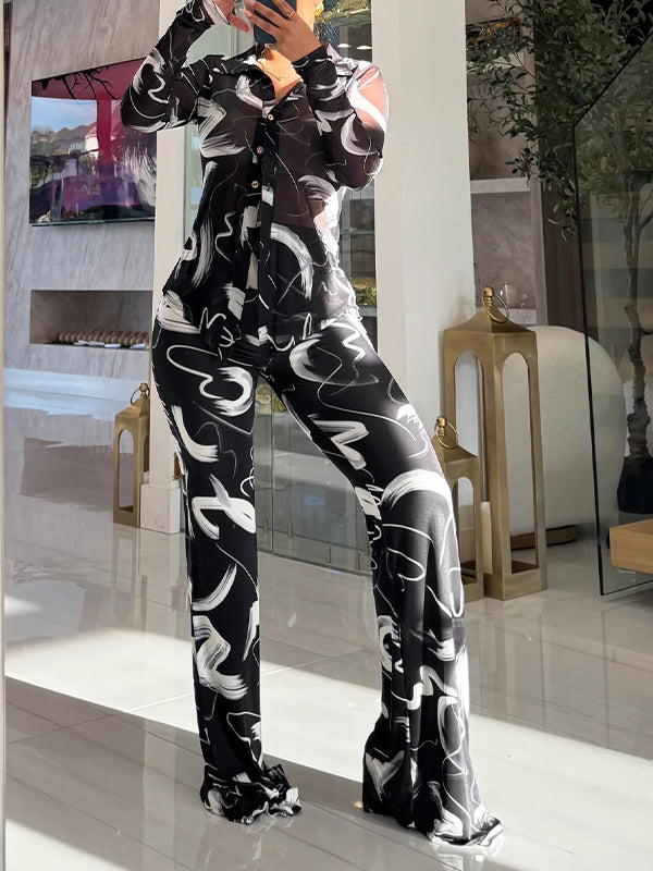Printed Shirt & Flared Pants Set