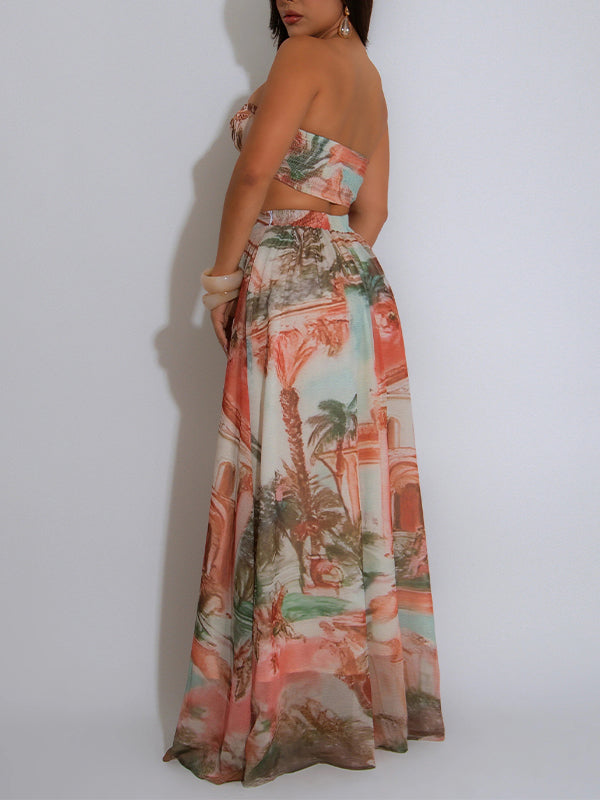 Printed Bandeau Top & Skirt Set