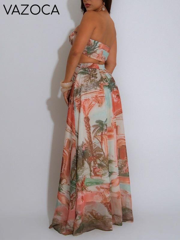 Printed Bandeau Top & Skirt Set