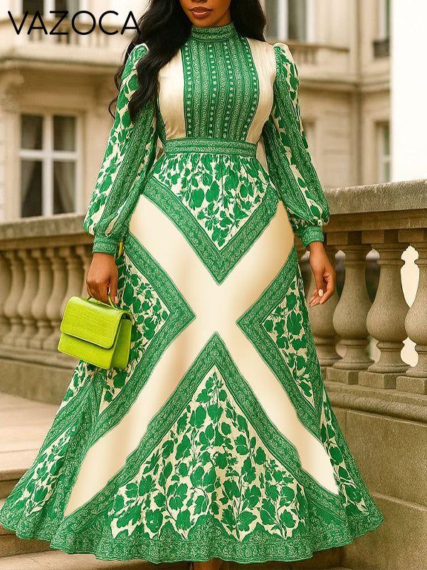 Printed Mock-Neck Maxi Dress