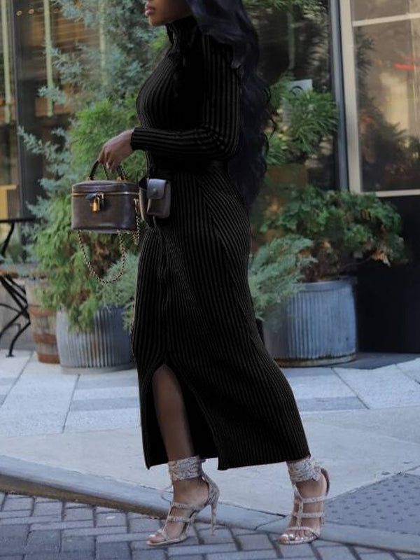 Zip-Front Ribbed Dress