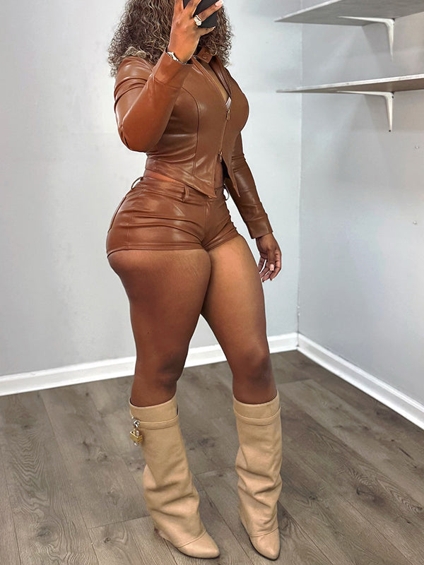 Morchique Faux-Leather Jacket & Shorts Set
