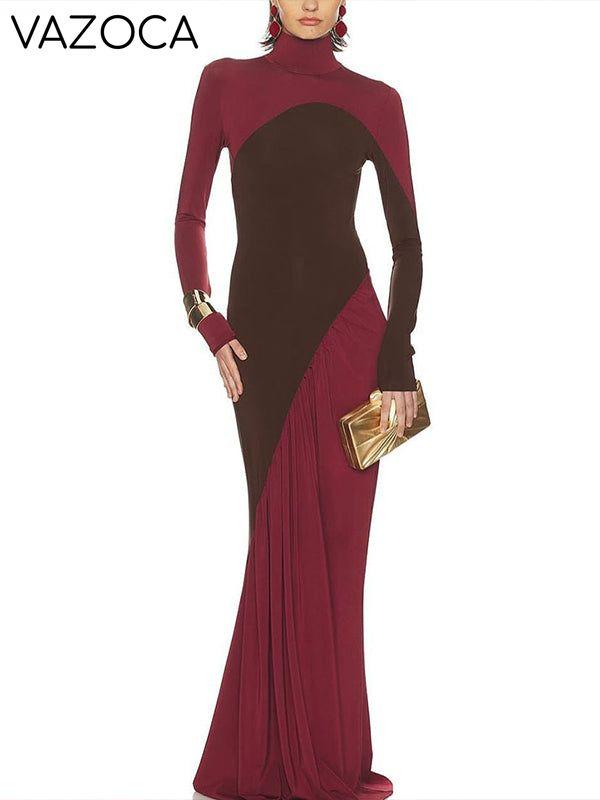 Two-Tone Ruched Maxi Dress