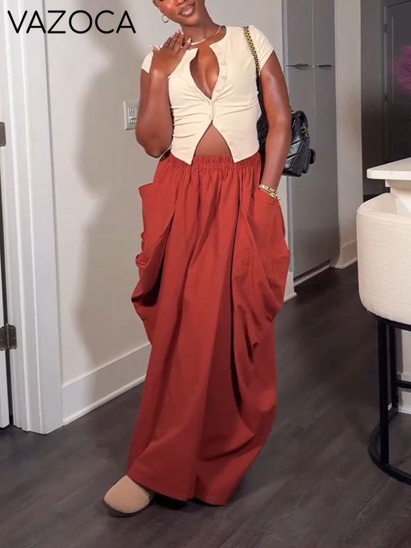 Drawstring Cargo Skirt Rust