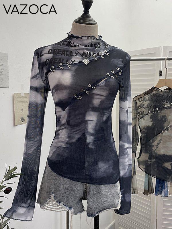 Printed Cutout Sheer Top