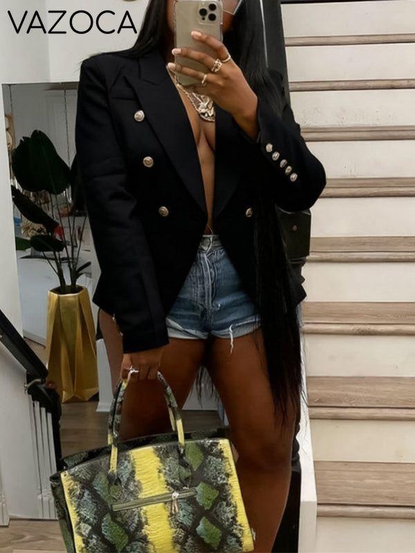 Solid Double-Breasted Blazer