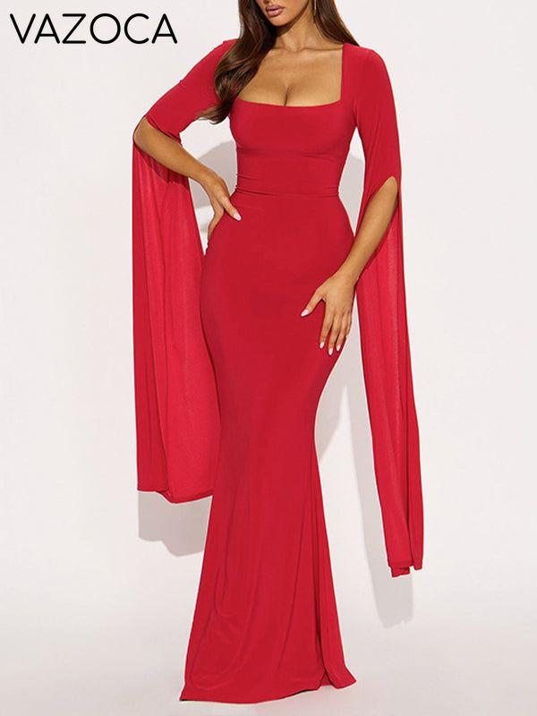 Solid Draped Maxi Dress