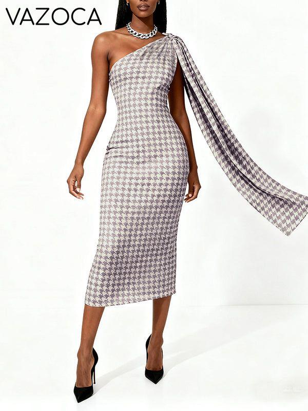 Plaid One-Shoulder Dress