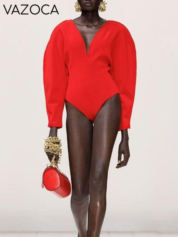 Solid V-Neck Bodysuit