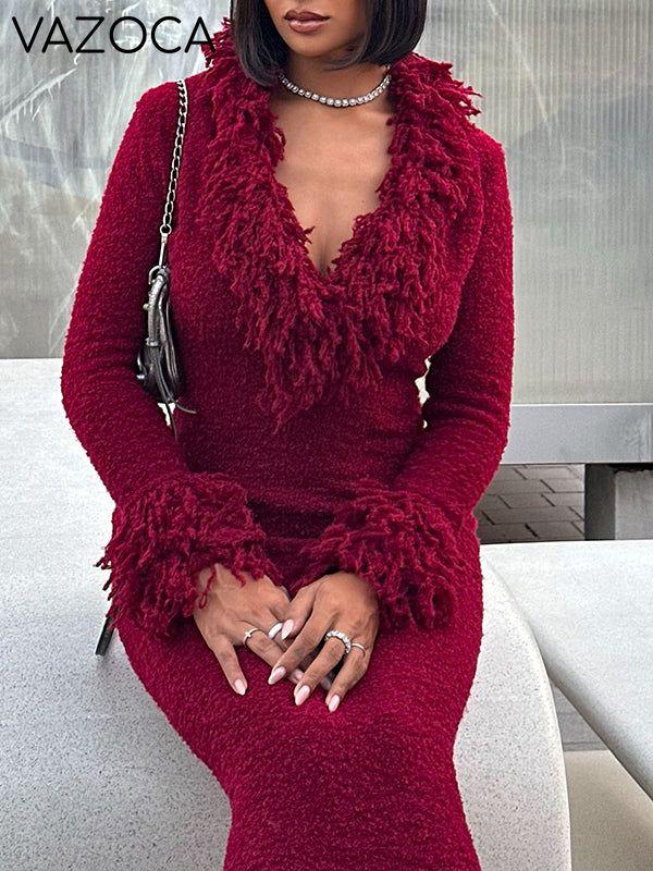 Fringe V-Neck Dress