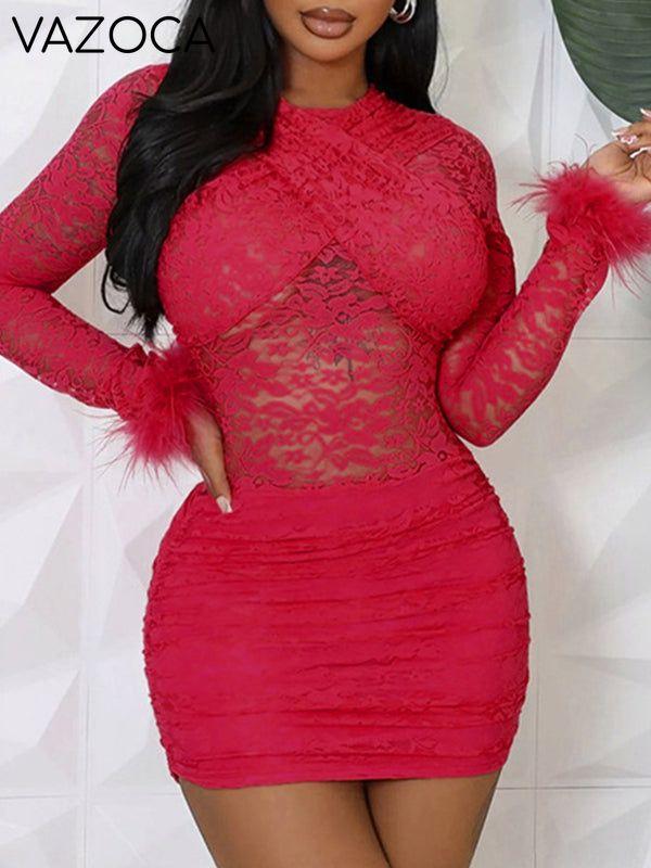 Faux-Fur Combo Lace Dress