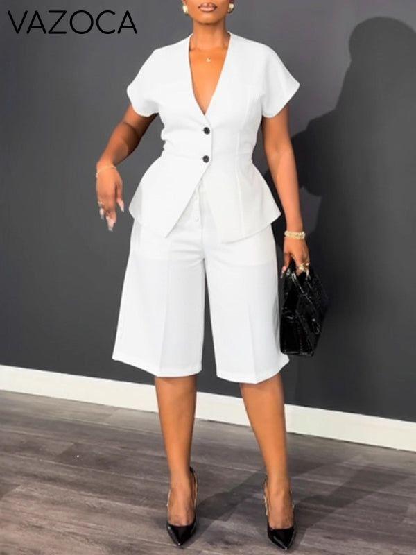 Button-Front Top & Capri Pants Set