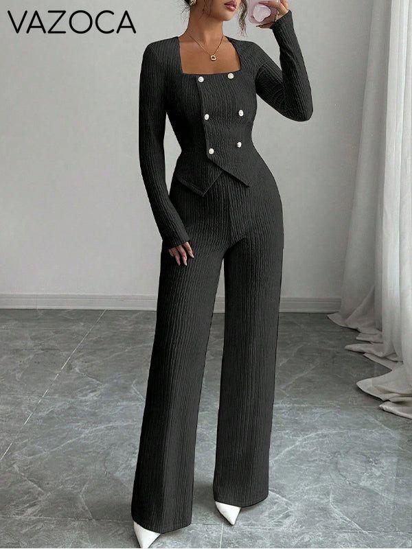 Ribbed Button Top & Pants Set