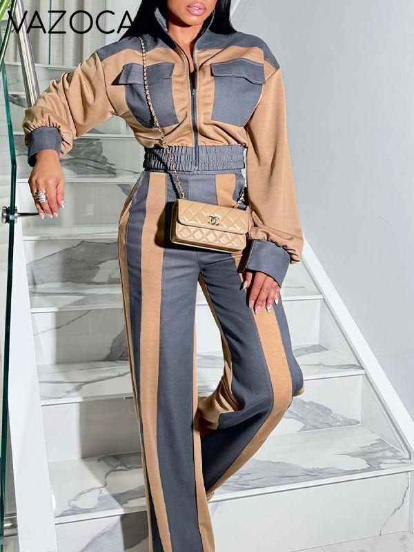 Denim-Combo Zip-Front Jacket & Pants Set
