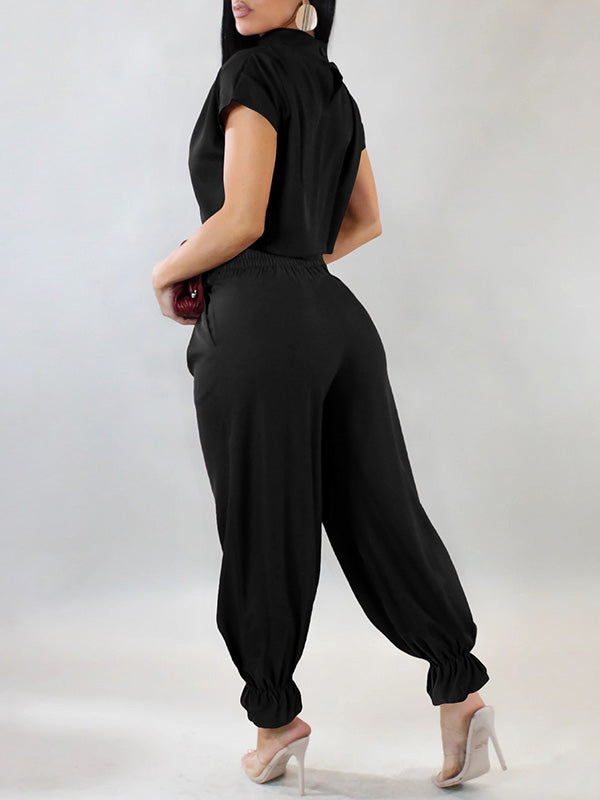 Solid Mock-Neck Top & Bloom Pants Set