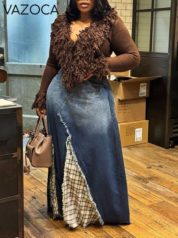 Plaid Combo Denim Skirt