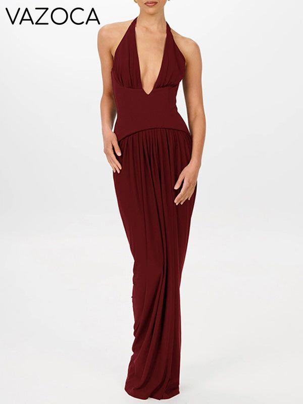 Deep V Halter Maxi Dress