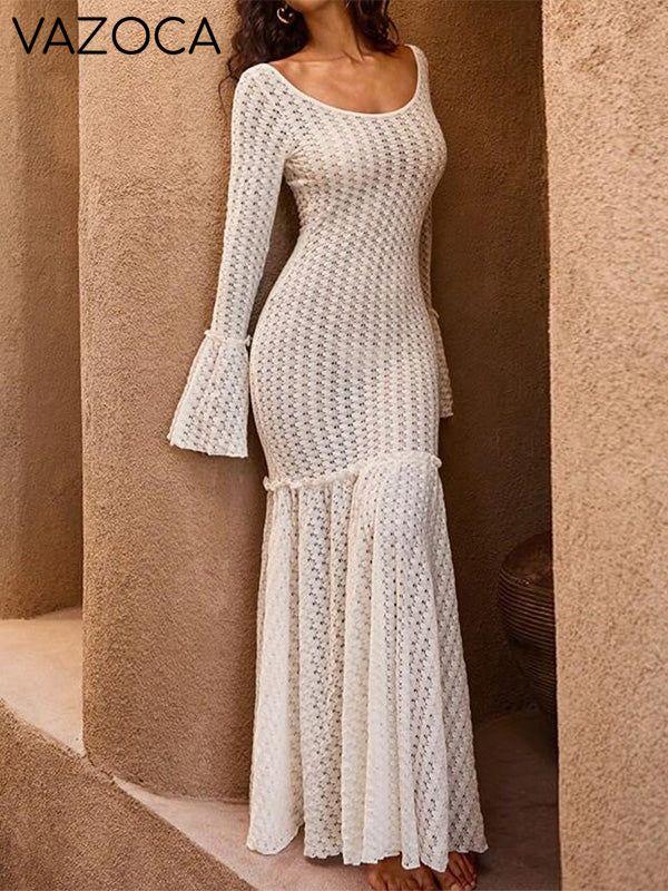 Bell-Sleeve Tied Knit Dress
