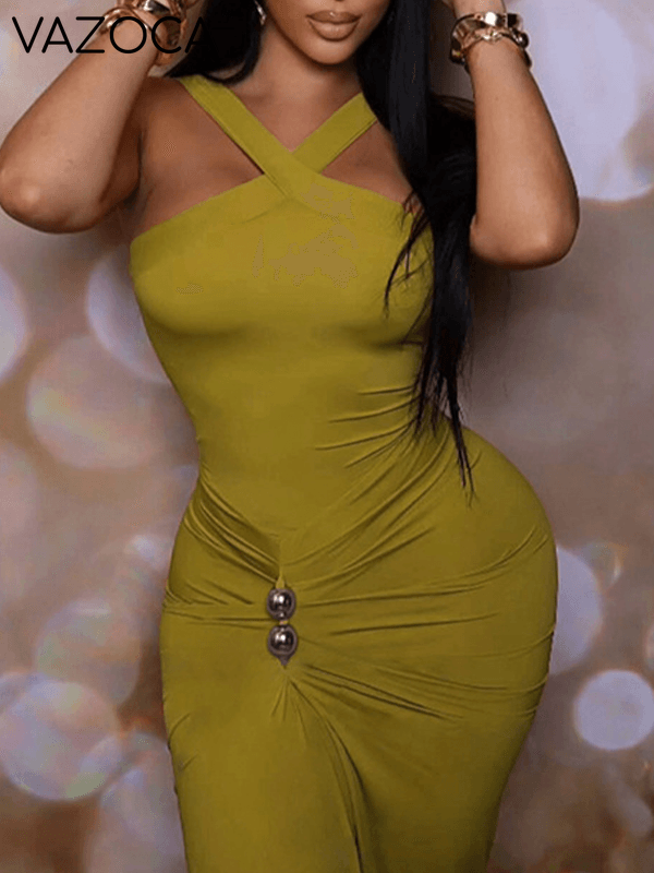 Halter Ruched Maxi Dress