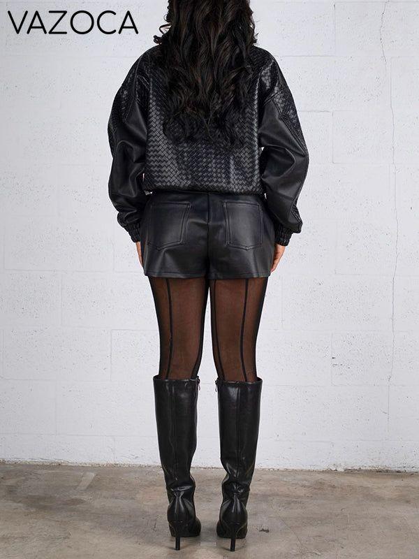 Faux-Leather Zip-Front Jacket & Shorts Set