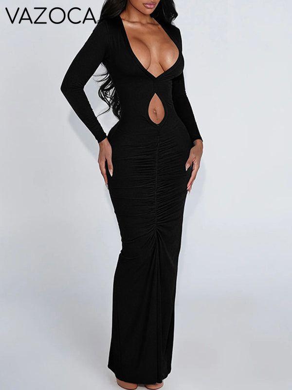 V-Neck Cutout Ruched Dress