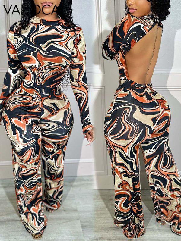 Printed Open-Back Jumpsuit