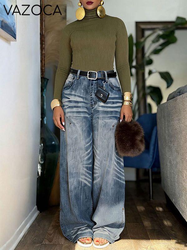 Ruched Wide-Leg Jeans