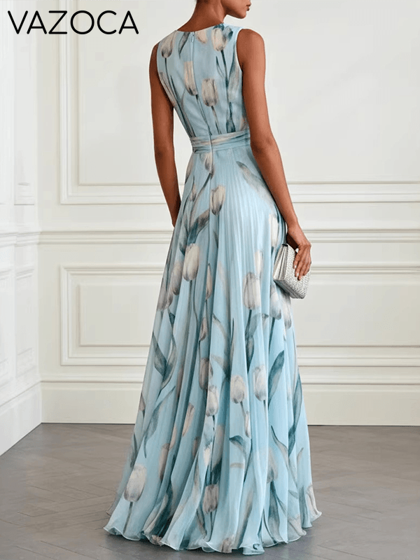 Printed V-Neck Sleeveless Maxi Dress