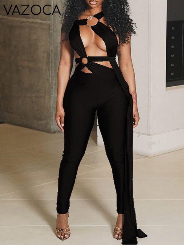 Printed Tied Draped Jumpsuit