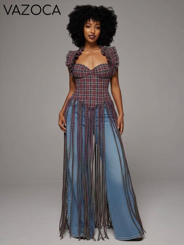 Plaid Halter Fringe Top