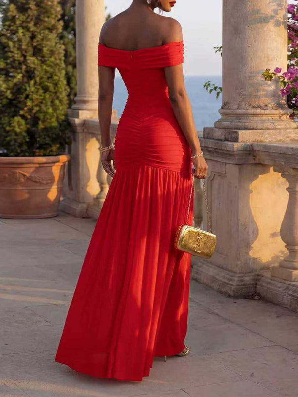 Off-Shoulder Slit Maxi Dress