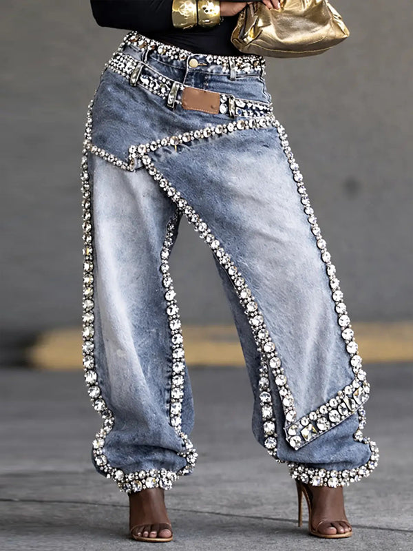 Studded Double-Waist Jeans