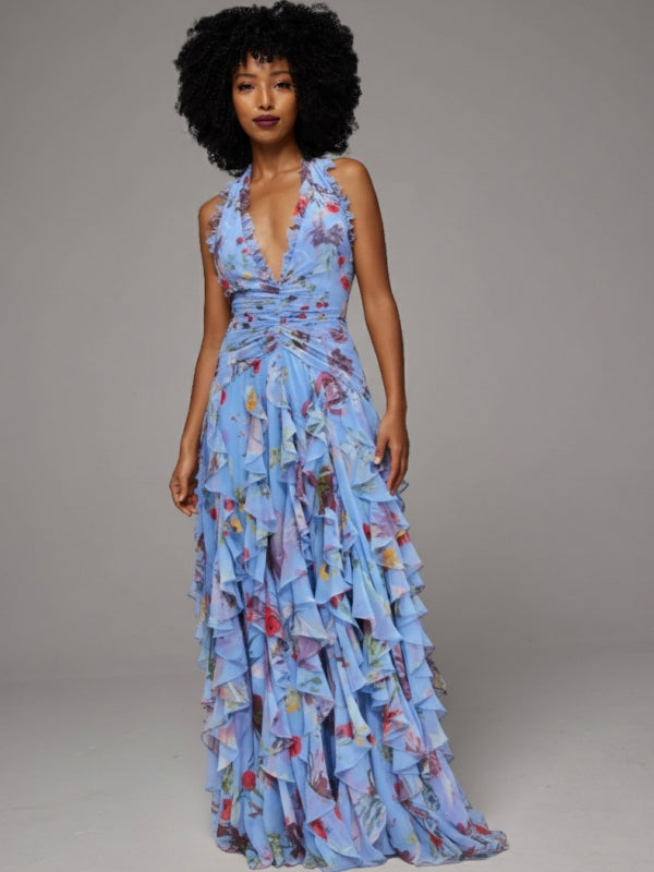Floral Halter Ruffle Dress
