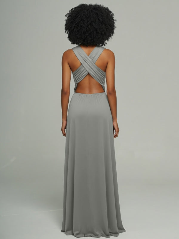 Cowl-Neck Sleeveless Slit Dress